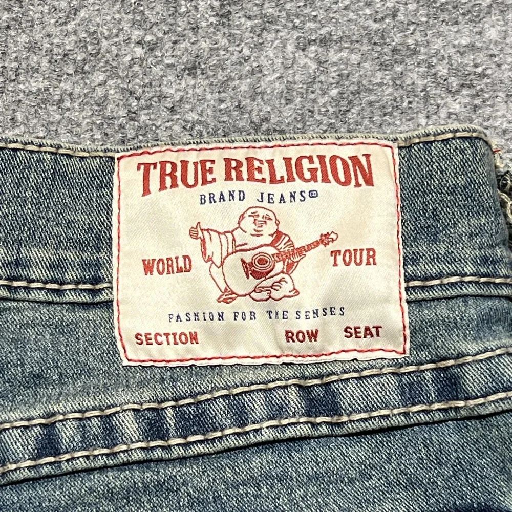 True Religion Jeans Mens 31x32 Blue Geno Big T Flap Slim Stretch Zip Fly